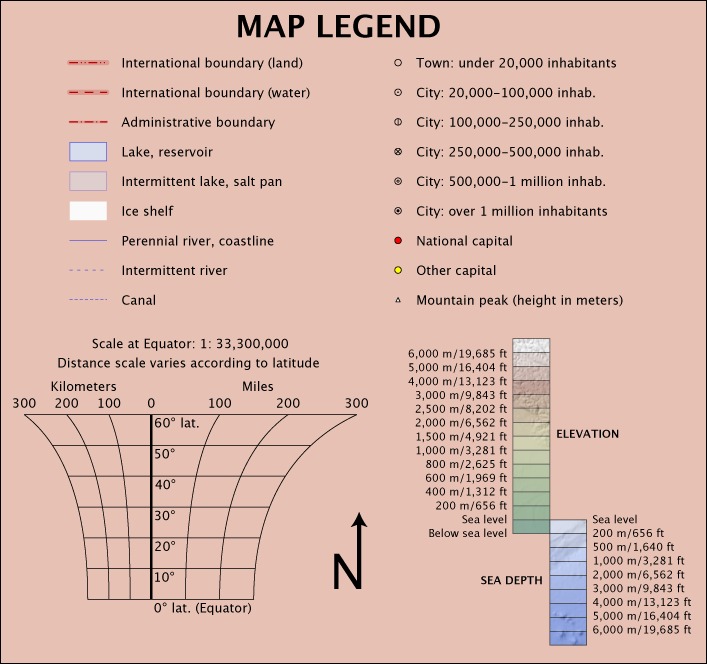 World atlas map legend