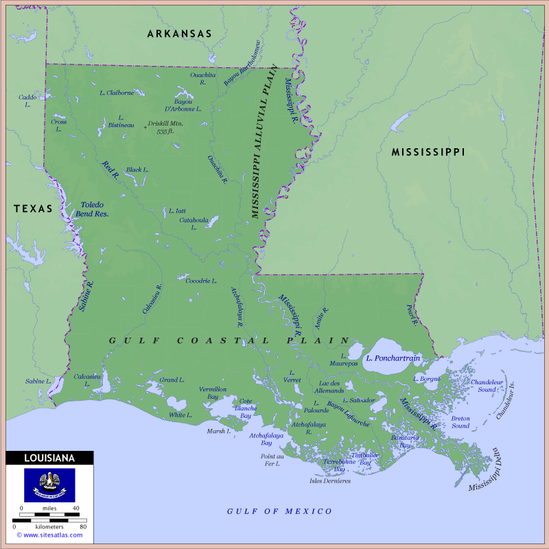 Louisiana Wall Map - Physical
